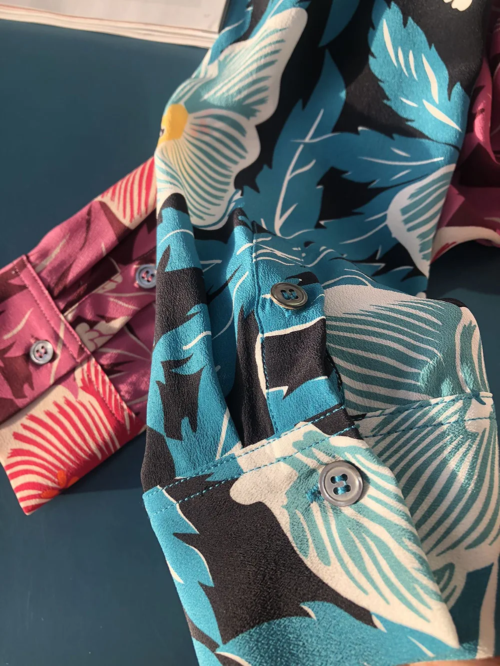 Women High Quality Silk Notched Long Sleeve Floral Printing Blouse Shirt 4