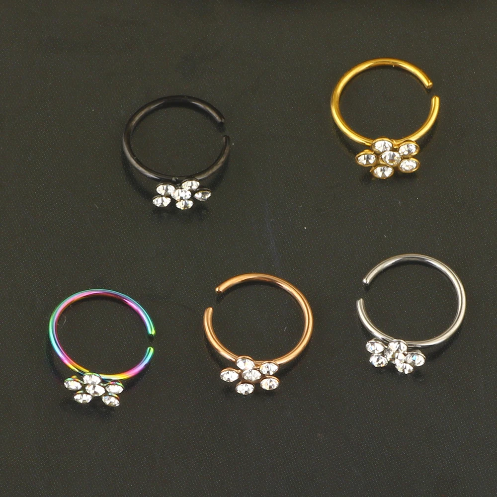 Nose Ring Hoop Paved Flower Leaf Feather CZ Cartilage Earrings Nose Piercing Jewelry for Women Men Silver Gold Rose Gold Tone 20