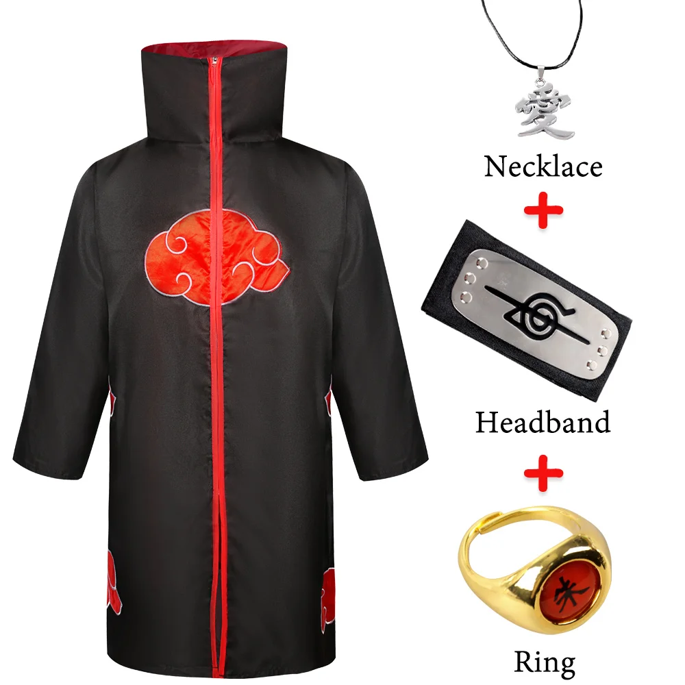 Adult Children Cosplay Costume Headband Ring Necklace Akatsuki Uchiha Cloak Robe Clothes For Men Dress | Тематическая одежда и