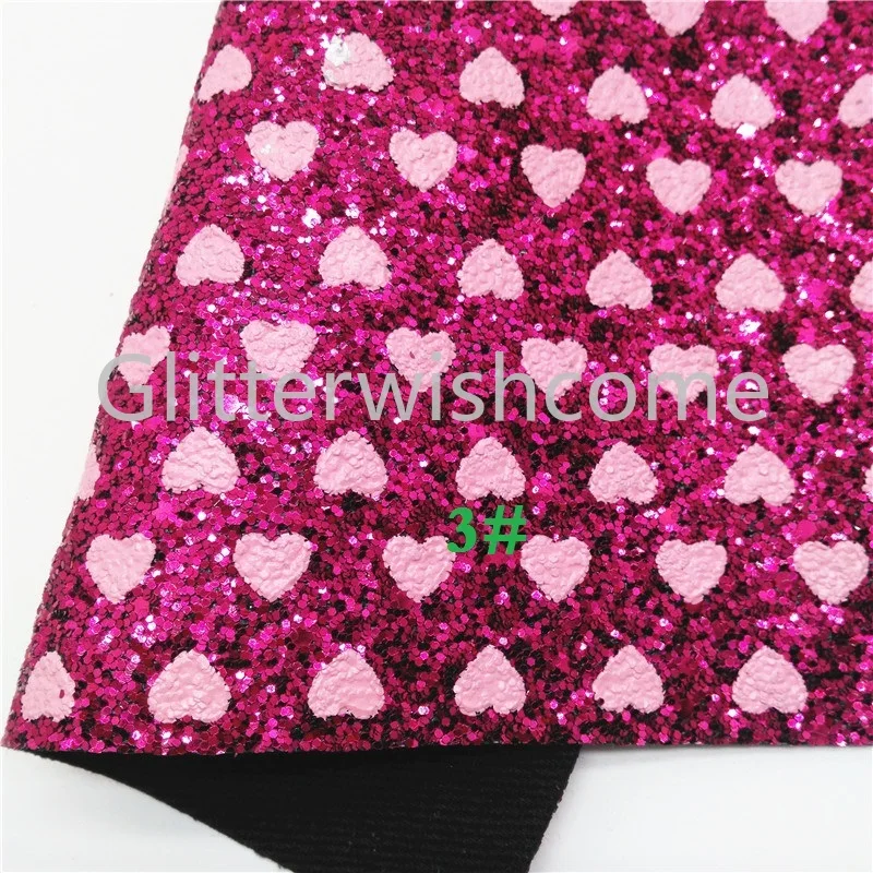 Glitterwishcome 21X29 см A4 размер сердца напечатаны массивные блестки кожа, искусственная кожа ткань винил для бантов, GM599B