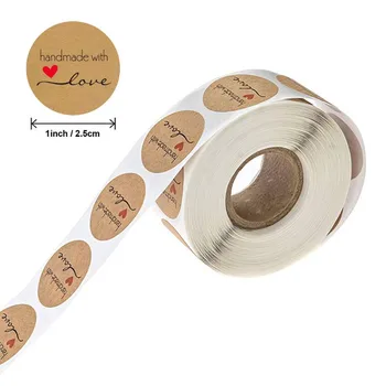 

500pcs/pack Roll handmade with love label gift craft packaging Label Sticker kraft paper gloss stickers 25mm