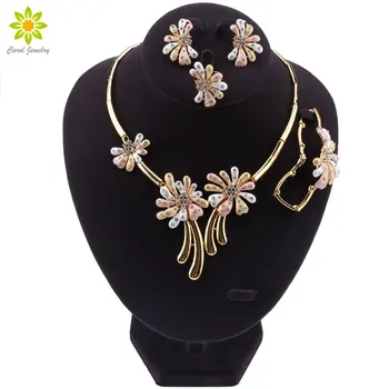 

African Jewelry Sets Dubai Gold color Nigerian Necklace Earrings Sets Wholesale Bridal Bead wedding Jewelry Set Women Costume