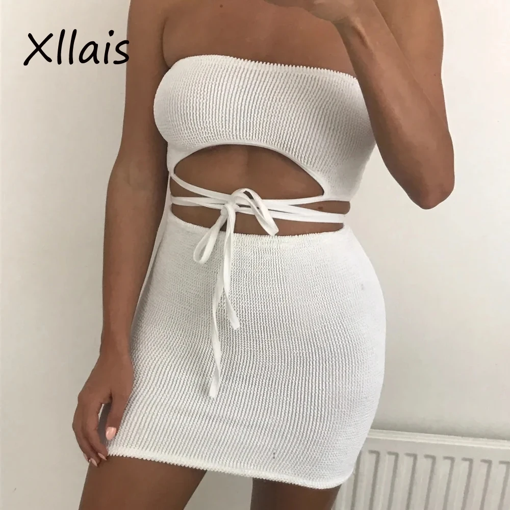

XLLAIS 2 Piece Set Women Lace Up WrapTops and Shorts Skirt Sexy Club Outfits Two Piece Casual Tracksuit Matching Sets