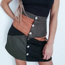 Женская Осенняя замшевая юбка-карандаш с высокой талией и пуговицами в стиле пэчворк мини-юбки high Street