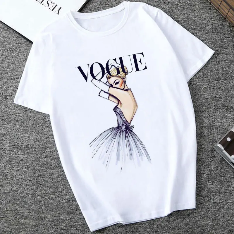 

Women Fashion Tshirt VOGUE Lady Letter Print Summer Harajuku Short Sleeve White Top Shirt Camiseta Femina Korean Tumblr Tees