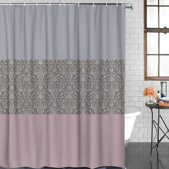 

Stripes and Classical Baroque Figures Striped Pattern with Gold Glitter Polyester Fabric Bathroom Shower Curtain Set with Hooks