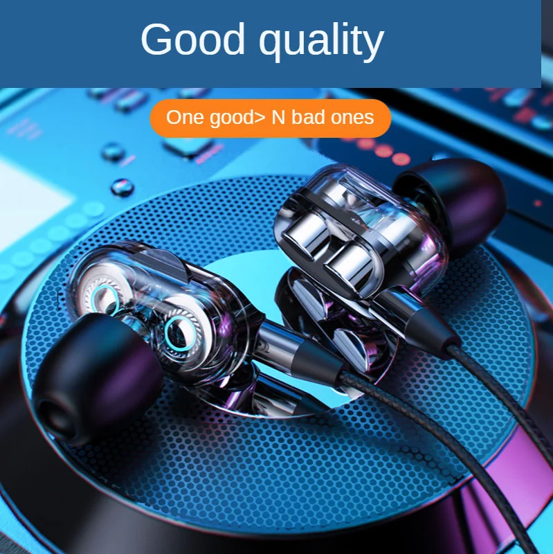 HUADELAI 3.5MM Dual Drive Stereo Wired Earphone In-ear Headset Earbuds Bass Earphones For Sport Gaming with Microphone