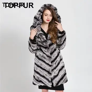 Billig TOPFUR Neue Ankunft Top Qualität Echtes Rex Kaninchen Pelzmantel Frauen Mit Pelz Haube Ein Stück Echte Rex Kaninchen Pelz Outwear 1601