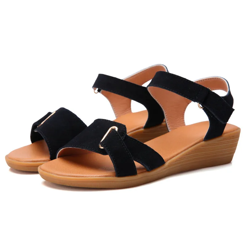 

2019 Explosive models suede women's sandals Korean version of the word buckle leather wedge sandals open toe sandals