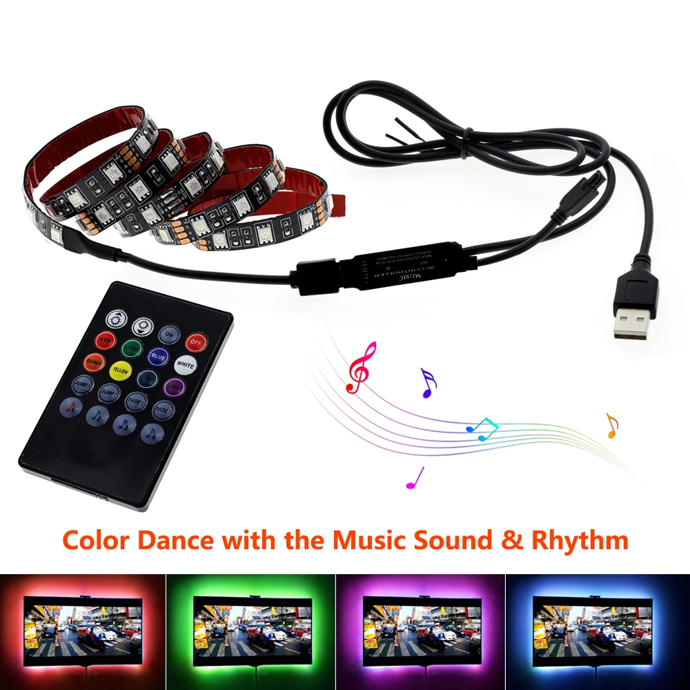 USB LED Strip 5050 RGB Flexible LED Light DC5V RGB Color Changeable TV Background Lighting.