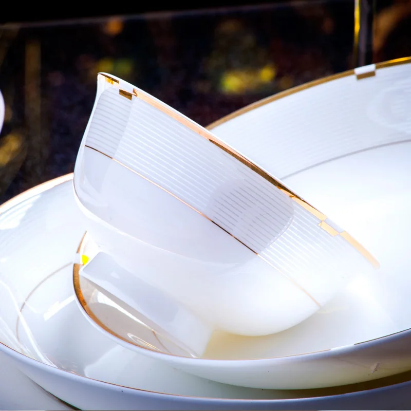 60 Heads Jingdezhen Ceramic Dinner Dish Kitchen Tableware Rice Bowl Soup Bowl Salad Noodles Bowl Plate Dish Bowl Dinnerware Set