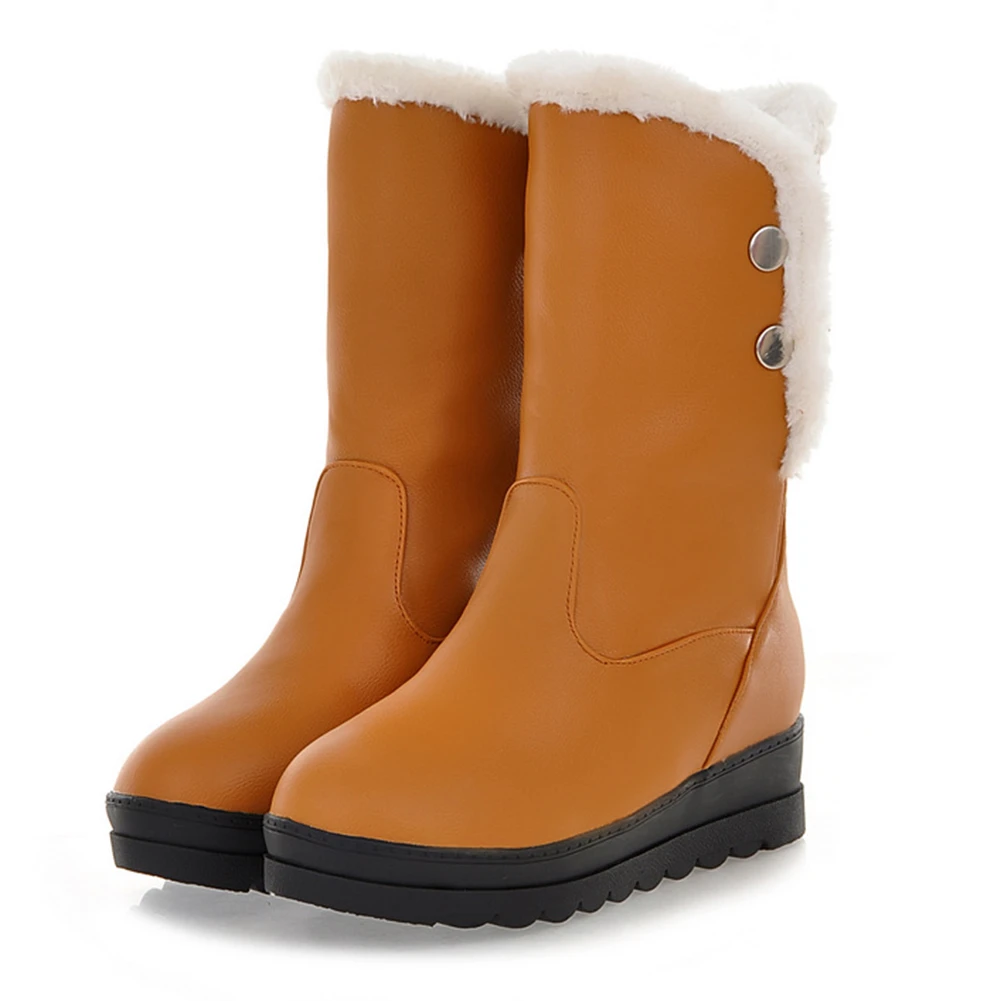 Hot Sale Large Size 34-42 Increasing Heels Mid Calf Boots Women Shoes Woman Slip On Add Fur Warm Winter Boots Woman