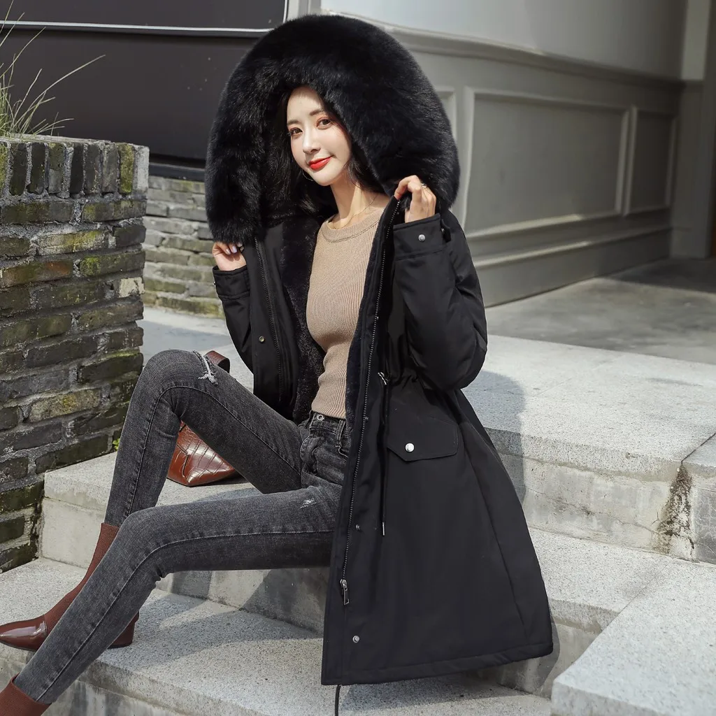 Новое поступление, модная женская зимняя куртка, меховая подкладка, теплое утолщенное Женское зимнее длинное пальто, парка, женские куртки размера плюс#15