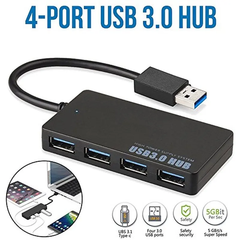 Basix Usb Hub 3,0 4 Порты и разъёмы USB 3,0 Hub Высокоскоростной адаптер Usb разветвитель с Мощность Порты и разъёмы адаптер для Mac ноутбука Тетрадь стационарного персонального компьютера