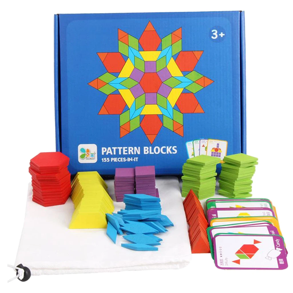 Wooden Pattern Blocks Fun Montessori Tangram Learning Toys for Ages 3 and Up | Игрушки и хобби