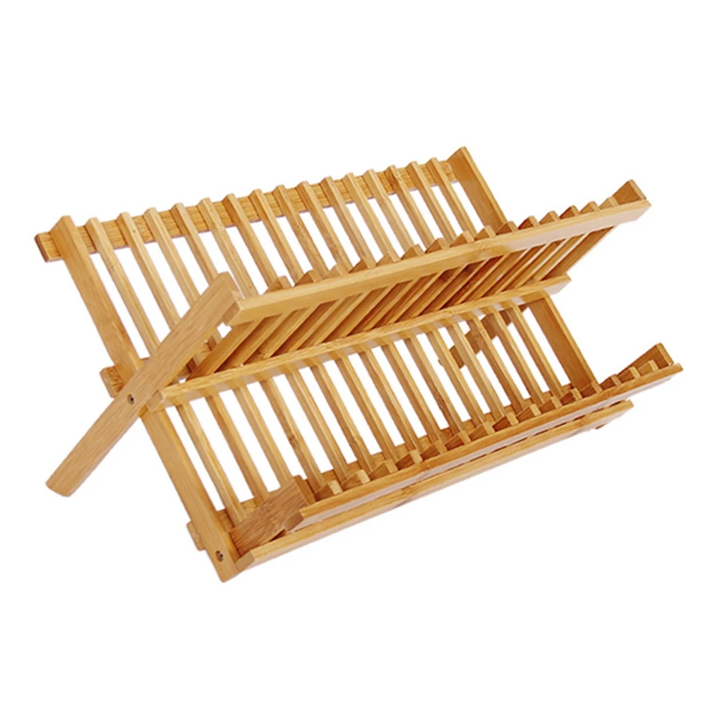Складная бамбуковая сушилка для посуды, держатель для посуды, держатель для хранения тарелок, деревянная складная кухонная посуда дуршлаг, стойка - Цвет: 16 grid