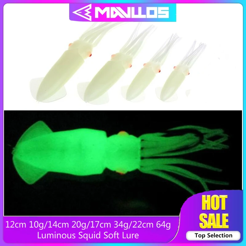 

Mavllos Rubber Silicone Jigging Soft Squid Lures 12/14/17/22cm Fishing Bait Luminous Soft Artificial Fishing Wobbles Squid Lure