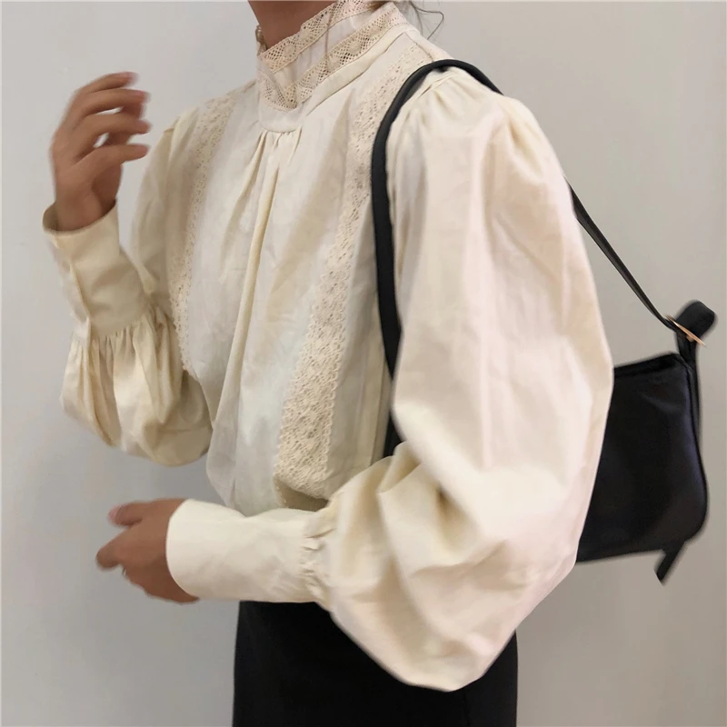 Neploe, осенняя, шикарная, Ретро стиль, кружевная блузка с цветком, блузка с длинным рукавом, праздничная блуза, осень-весна, новая рубашка 47633