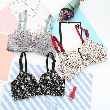

All-match Breathable Seamless Bra Push Up Comfort Floral Print One-Piece Bra Bralette Wire Free Women Gather Bra