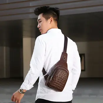 

Mens Chest Bags Shoulder Messenger Bags PU Leather Casual Zipper Soft Male Classic Travel Outdoor Crossbody Bag