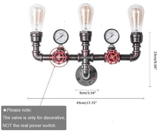 Creative Three-head Water Pipe Style Wall Lamp Indoor Iron Vintage Water Pipe Wall Lamp lamparas de techo colgante
