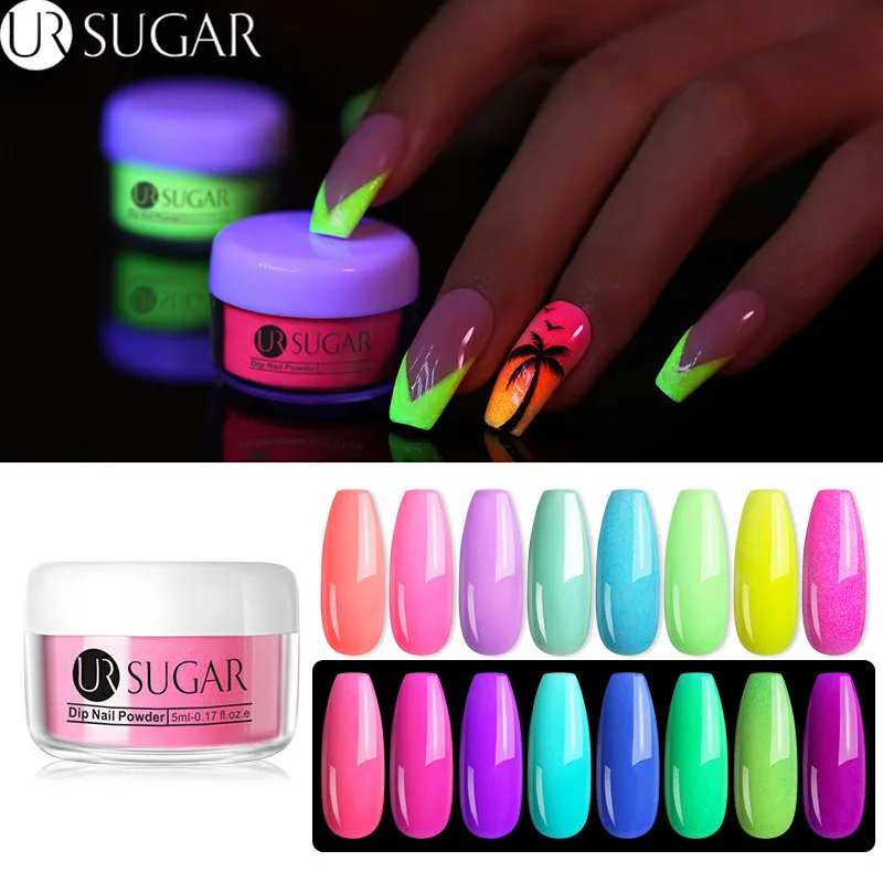 UR SUGAR 5ml Fluorescent Neon Dipping Nail Powder Glitter Dip Pigment ...