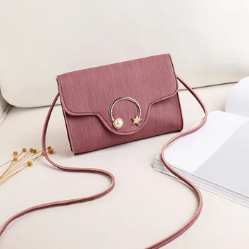 

2020 Fashion Trend Ladies Solid Color Small Square Bag Korean Personality Metal Moon And Star Decorated Cross-body Handbags