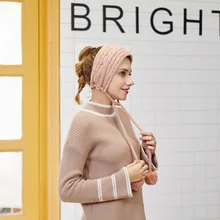 Винтажные вязаные наушники с милым галстуком, теплые вязаные осенне-зимние аксессуары для девочек, однотонные шариковые наушники