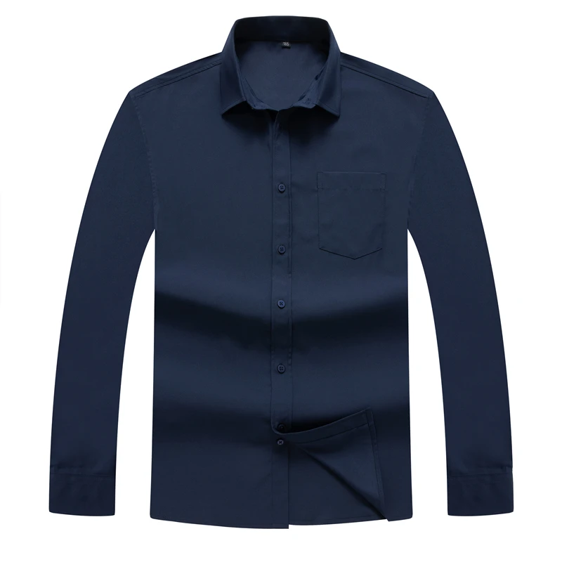 Мужская Однотонная рубашка с длинным рукавом размера плюс 5XL 6XL 7XL 8XL 10XL, Классическая деловая Повседневная Свободная брендовая рубашка черного и белого цвета для мужчин - Цвет: Тёмно-синий