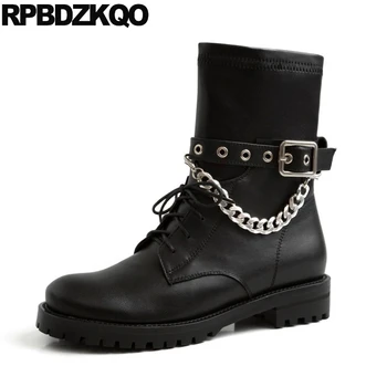 

genuine leather motorcycle luxury combat women belts chunky fall military front lace up casual ankle boots autumn biker shoes