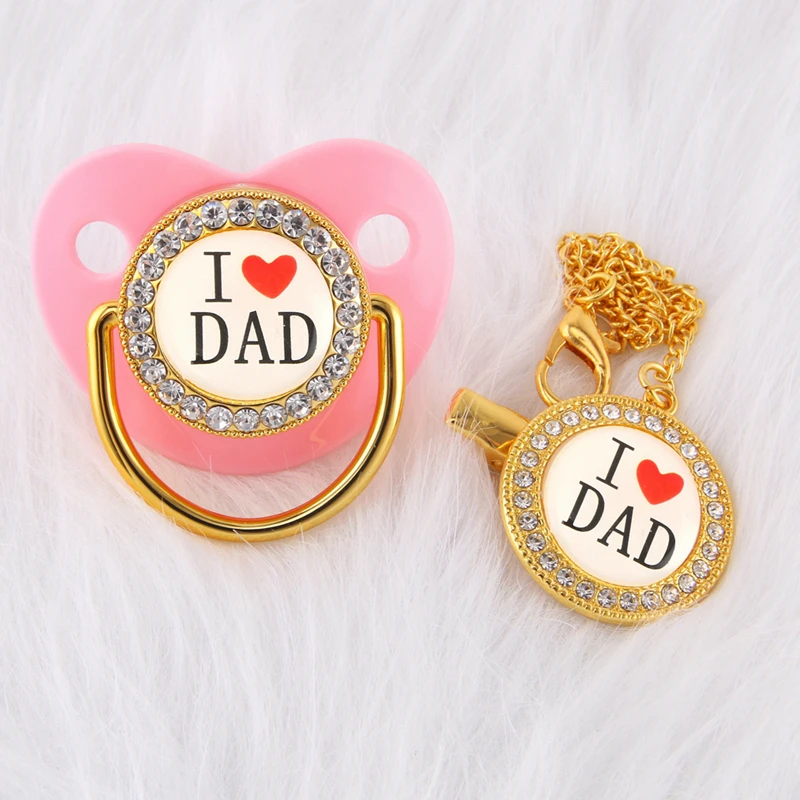 

Luxury Crystals Diamond Pink Baby Pacifier Kid Dummy Orthodontic Bling Pacifier Chain Love Dad Chupete de bebe Baby Shower Gift