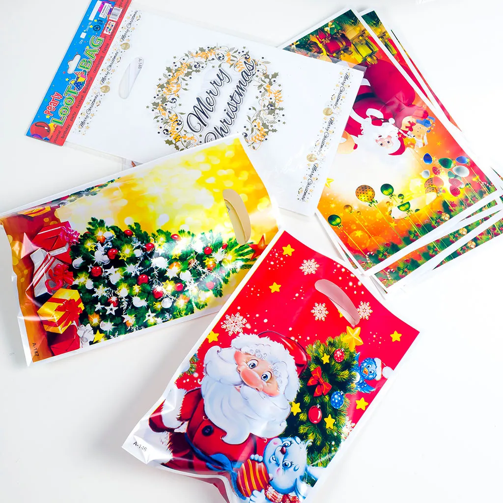 10PC Christmas PVC Disposable Tote Candy Gift Bag Ornaments Lovely For Children Snowmen Fireplace Tree #45 | Дом и сад