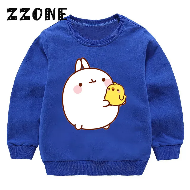 Детские толстовки с кроликом из мультфильма Molang and Piupiu детские толстовки хлопковый пуловер для малышей топы для девочек и мальчиков; осенняя одежда; kyt5217 - Цвет: 5217C-Blue