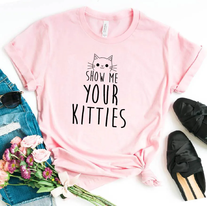 Женская футболка с принтом «покажите мне ваших кошечек», Повседневная хлопковая хипстерская забавная футболка для девочек, 6 цветов, Прямая поставка BA-161