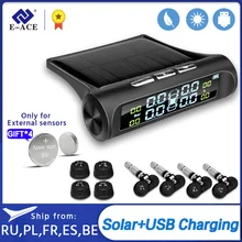 E-ACE energía Solar TPMS con alarma de presión de neumático de coche sistema de Monitor sistemas de alarma de seguridad de coche neumáticos de presión de advertencia de temperatura