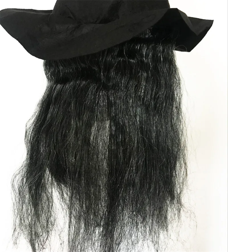 Halloween Green Face Witch Horror Mask Head Long Hair Scary Latex Mask Headband Black Hat Dance Show Performance Props HW51 (4)