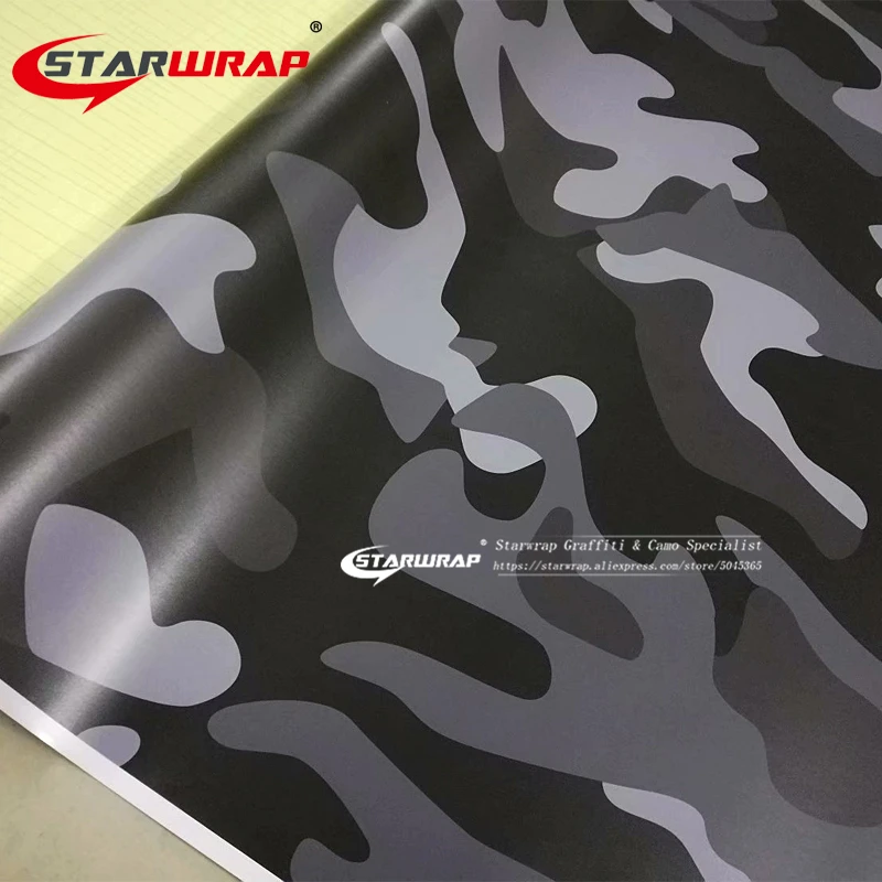 Starwrap черные камуфляжные виниловые автомобильные обертывания клейкая ПВХ автомобильная крыша капота мотоциклетная наклейка со скутером наклейка лист рулоны