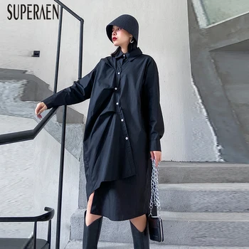 

SuperAen Fashion Women's Dres Irregular Pluz Size 2020 New Spring Ladies Dress Solid Color Long Sleeve Women Clothing