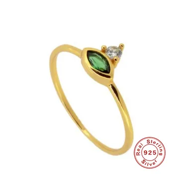 

Dainty 925 Sterling Silver Rings For Women Gold Crystal Finger Rings Girl Green Gem stone anillos Female Crown Zircon Rings R5