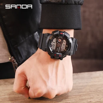 

Sport Men Quartz Watch SANDA Brand LED Waterproof Watch Shockproof Calendar Stop Watch Chronograph Men's Watch Relogio Masculino