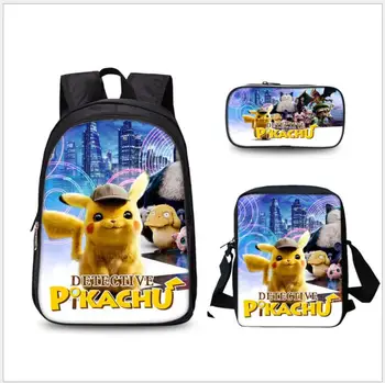 

Anime Pokemon 3 Pcs Set School Backpack Children School Bags Pikachu Printing Pencil Case for Kids Mochilas plecak szkolny
