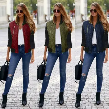 

Women Vintage Motorcycle Padded Bomber Jacket Windbreaker Casual Outerwear Coat 2019 New