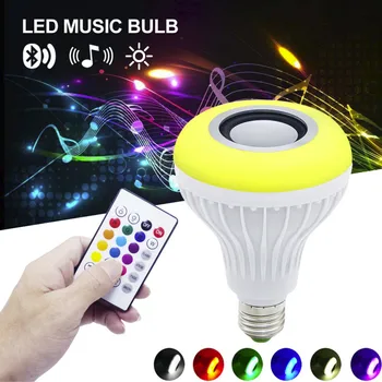 

Smart E27 RGB Bluetooth Speaker LED Bulb Light 12W Music Playing Dimmable Wireless Led Lamp with 24 Keys Remote Control