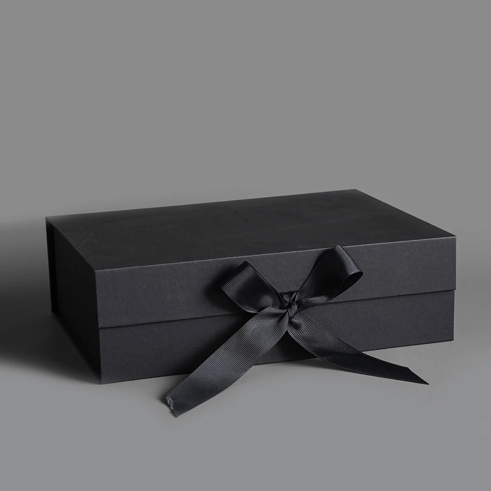 Negra Magnética Caja de Regalo de Cartón Adecuado para Envoltorio de Boda de Cumpleaños de Navidad Caja de Regalo Magnética Negro Caja de Regalo Cartón con Tapa con Lazo 