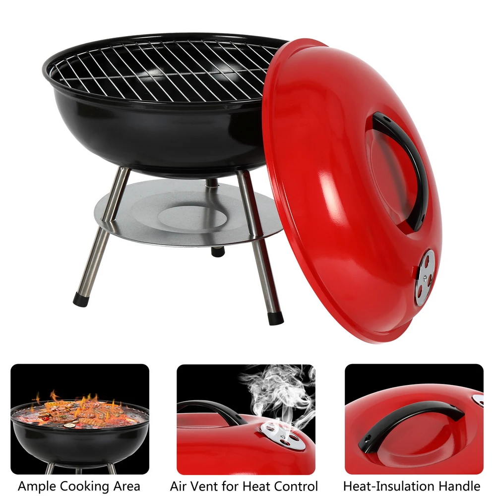 Outdoor 14inch BBQ Grill Round Portable Stainless Steel BBQ Grill with