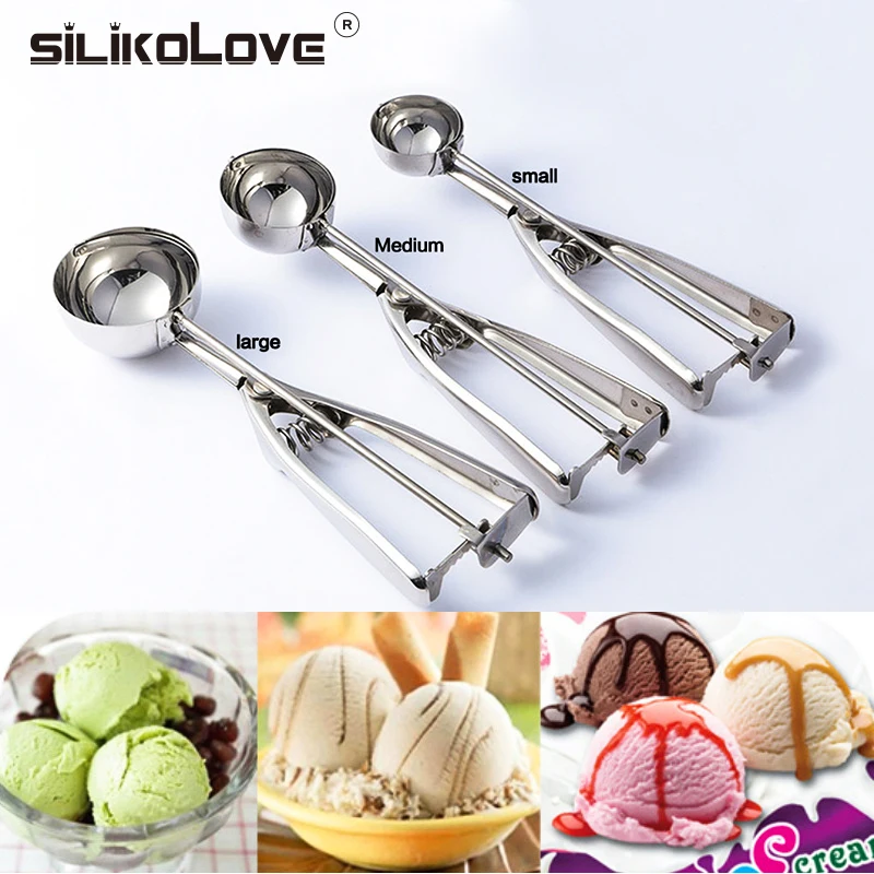 Stainless Steel Ice Cream Scoop W/ Trigger Fruit Cake Dough Cookie Ball Spoon 
