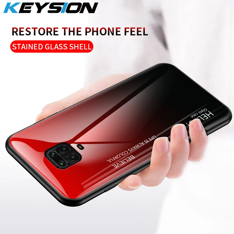 KEYSION Tempered Glass Gradient Case For Xiaomi Redmi Note 9 Pro Max Protective Back Cover case 9S |