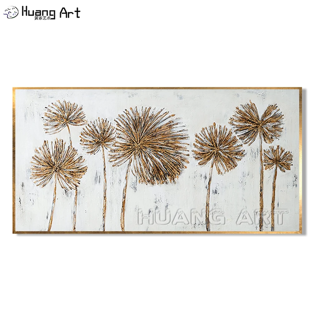 

Skilled Painter Pure Hand-painted Modern Gold Flower Landscape Oil Painting On Canvas for Home Decor Dandelion Texture Painting