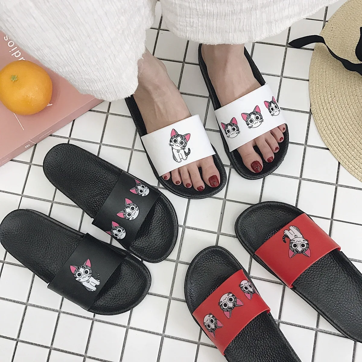 

Harajiku Cute Animal Flat Shoes Summer Women Cute Carton Sliders Casual Indoor Sandals Soft Flip Flops Shoes Soft Slip Slippers