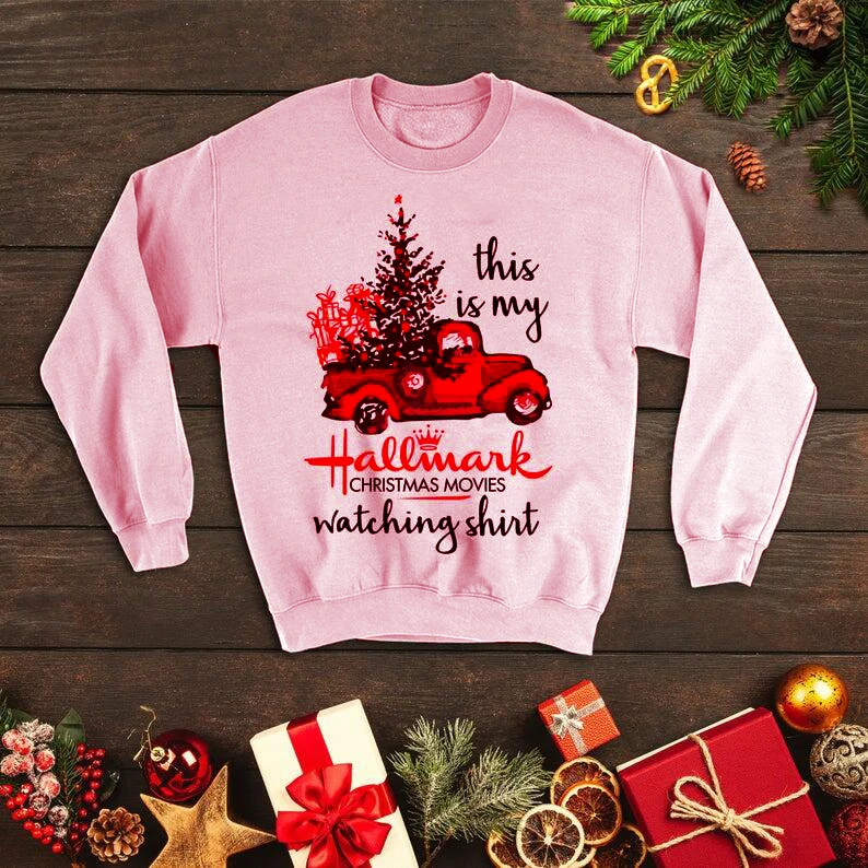 pink Толстовка с надписью This is My Christmas Movies, толстовки из хлопка в стиле Харадзюку на Рождество, джемпер с цветными рисунками - Цвет: pink